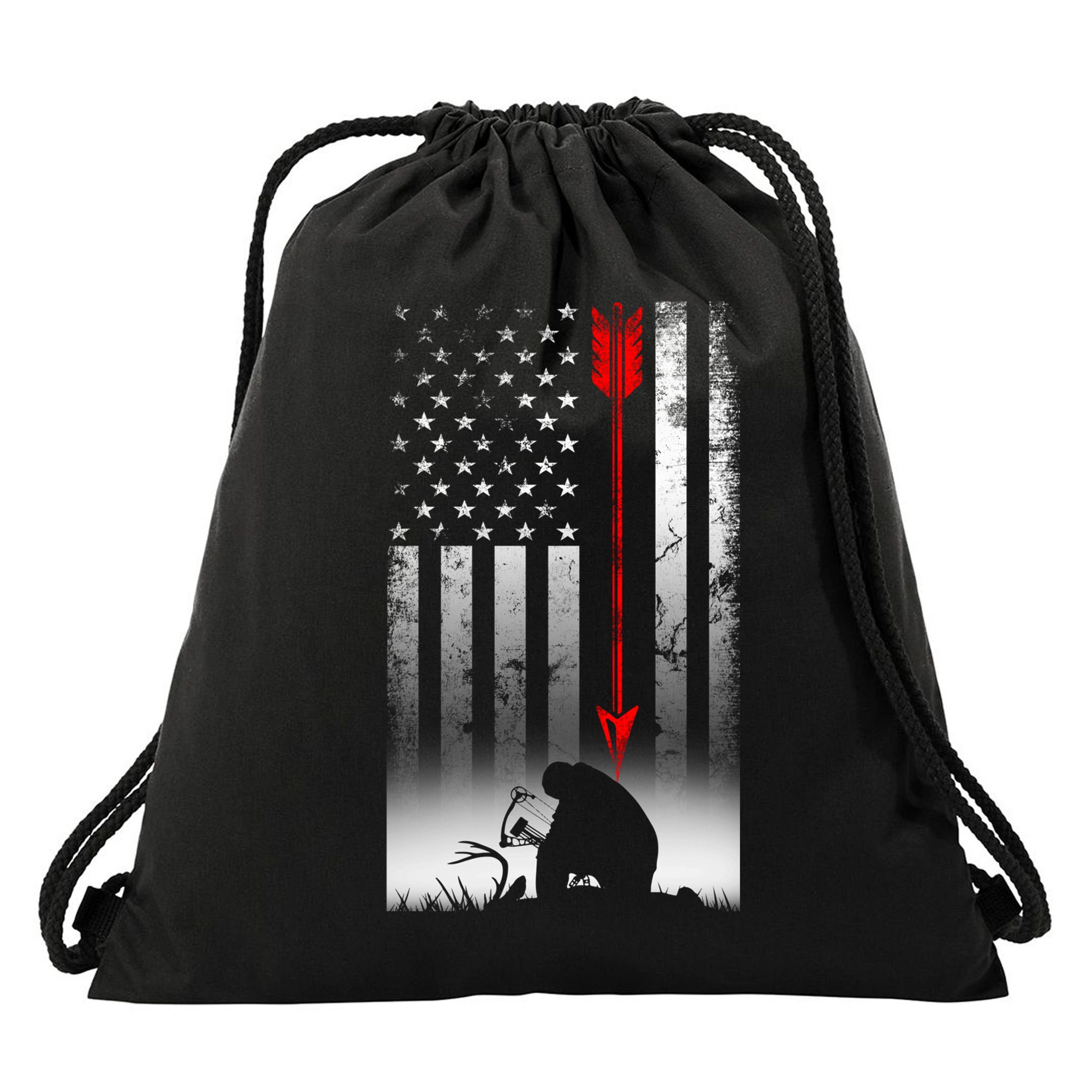 Bow Deer Hunting American Flag Gift For Bow Hunting Gift Drawstring Bag