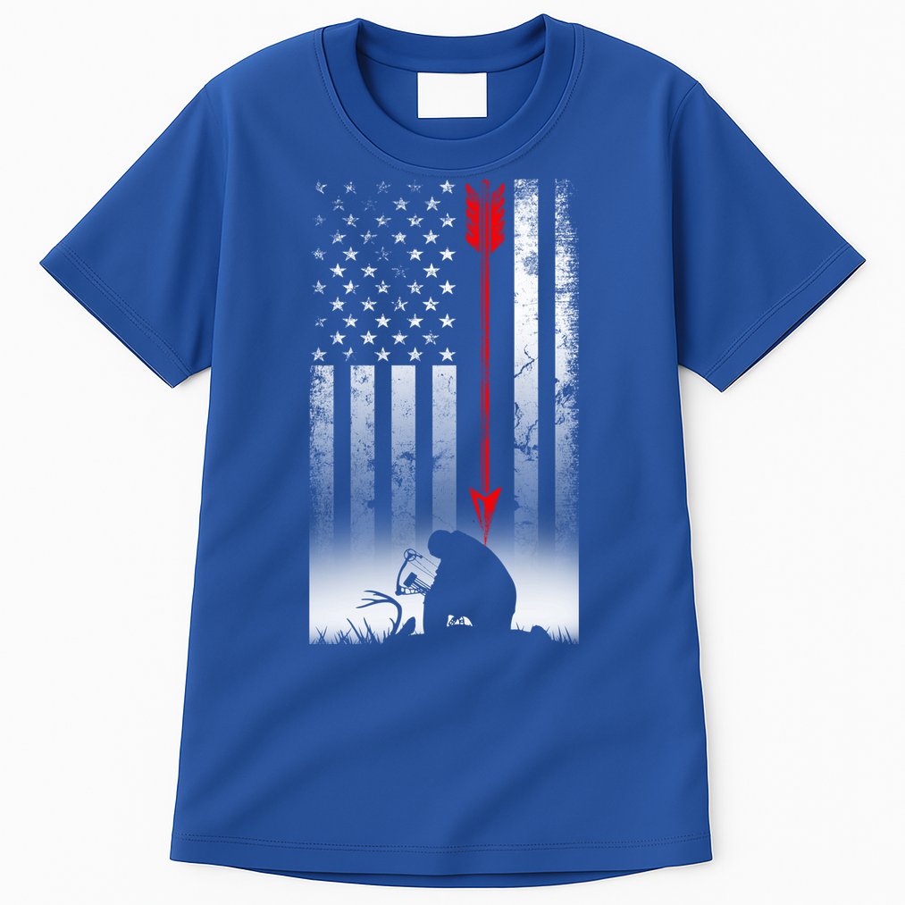 Bow Deer Hunting American Flag Gift For Bow Hunting Gift Tall T-Shirt