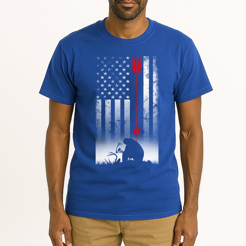 Bow Deer Hunting American Flag Gift For Bow Hunting Gift Tall T-Shirt