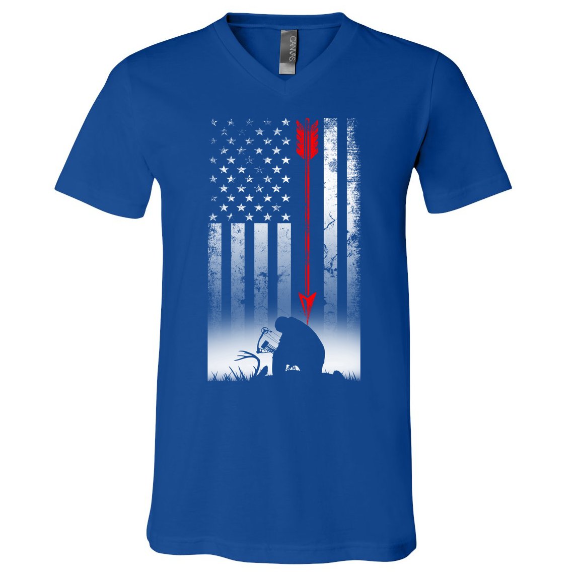 Bow Deer Hunting American Flag Gift For Bow Hunting Gift V-Neck T-Shirt