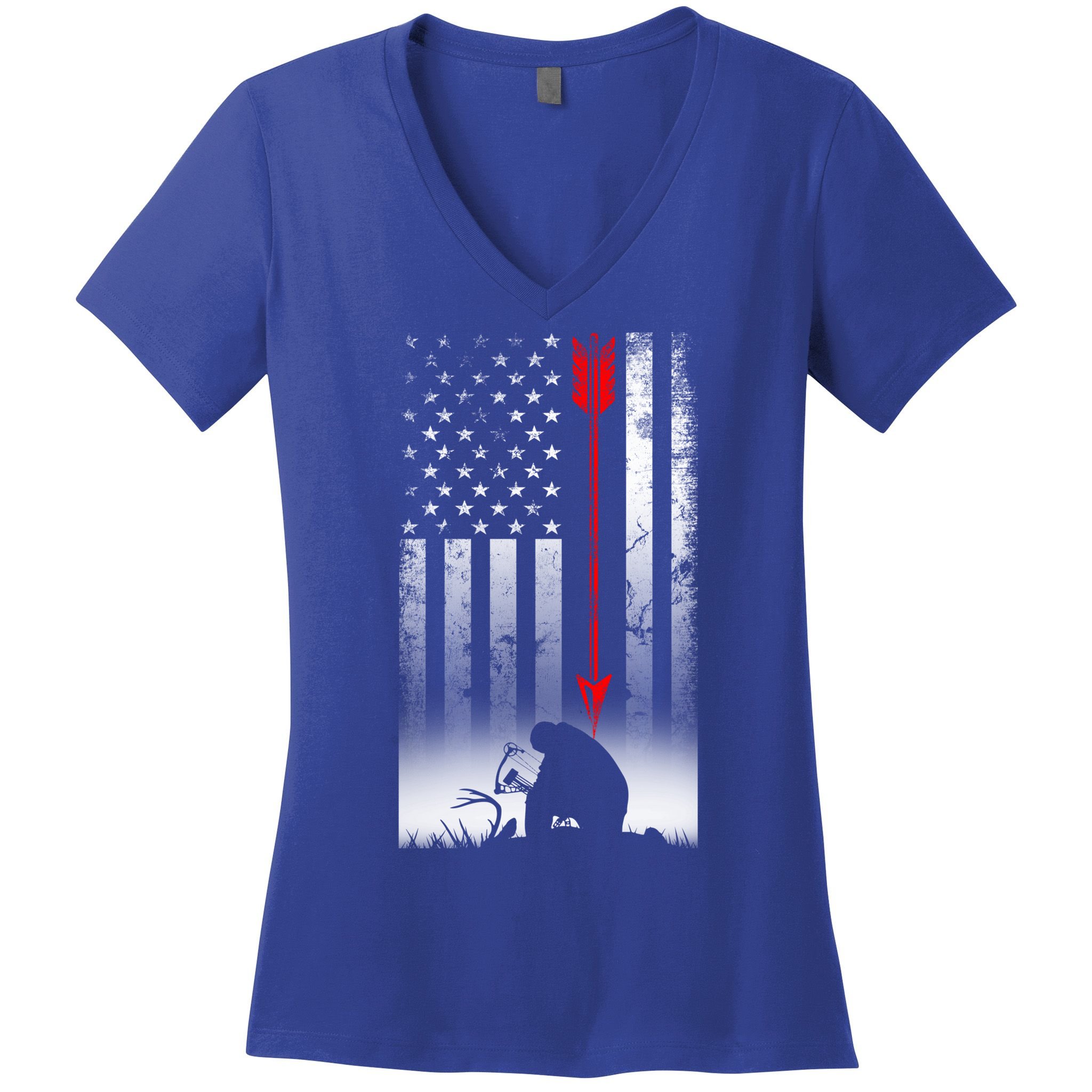 Bow Deer Hunting American Flag Gift For Bow Hunting Gift Women's V-Neck T-Shirt