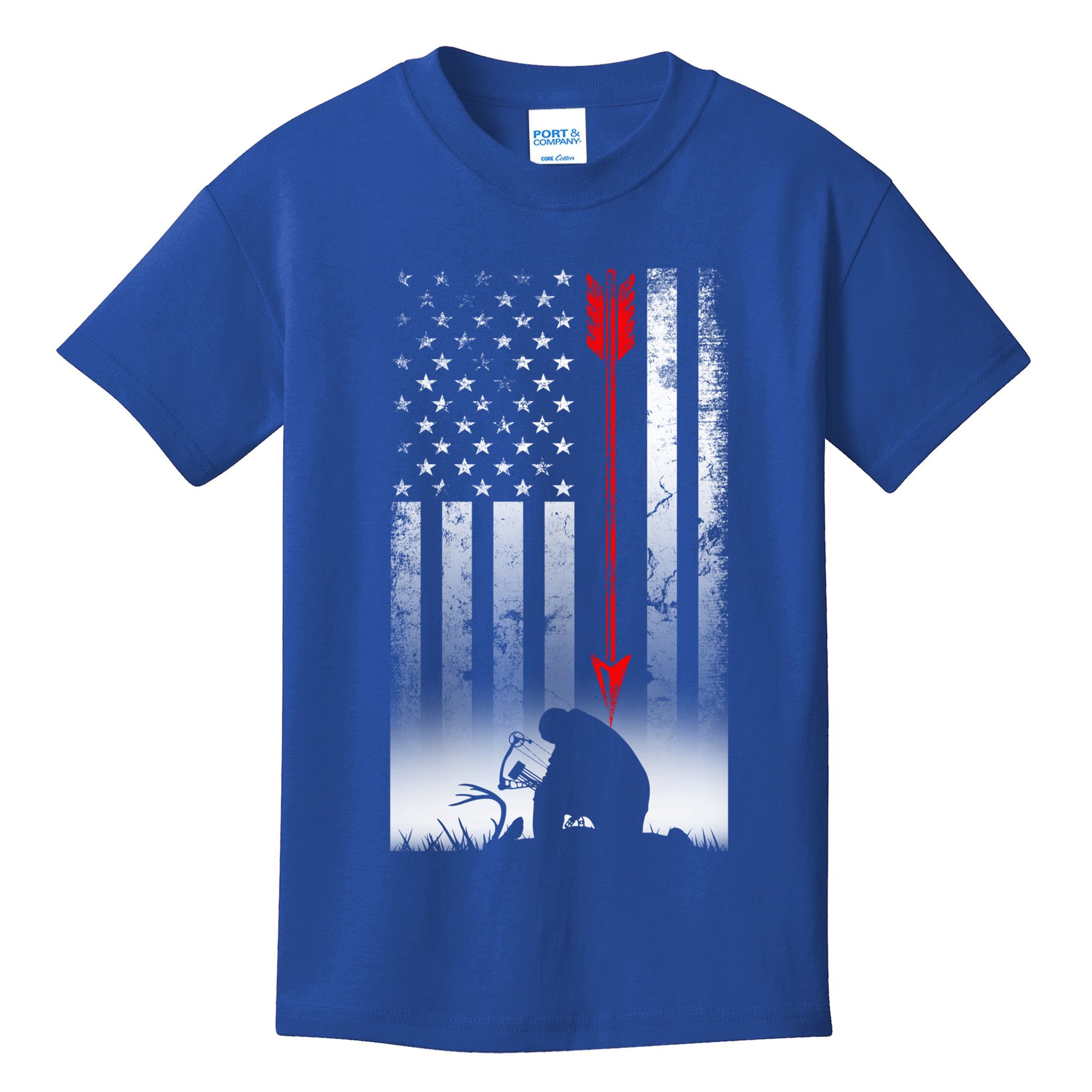 Bow Deer Hunting American Flag Gift For Bow Hunting Gift Kids T-Shirt