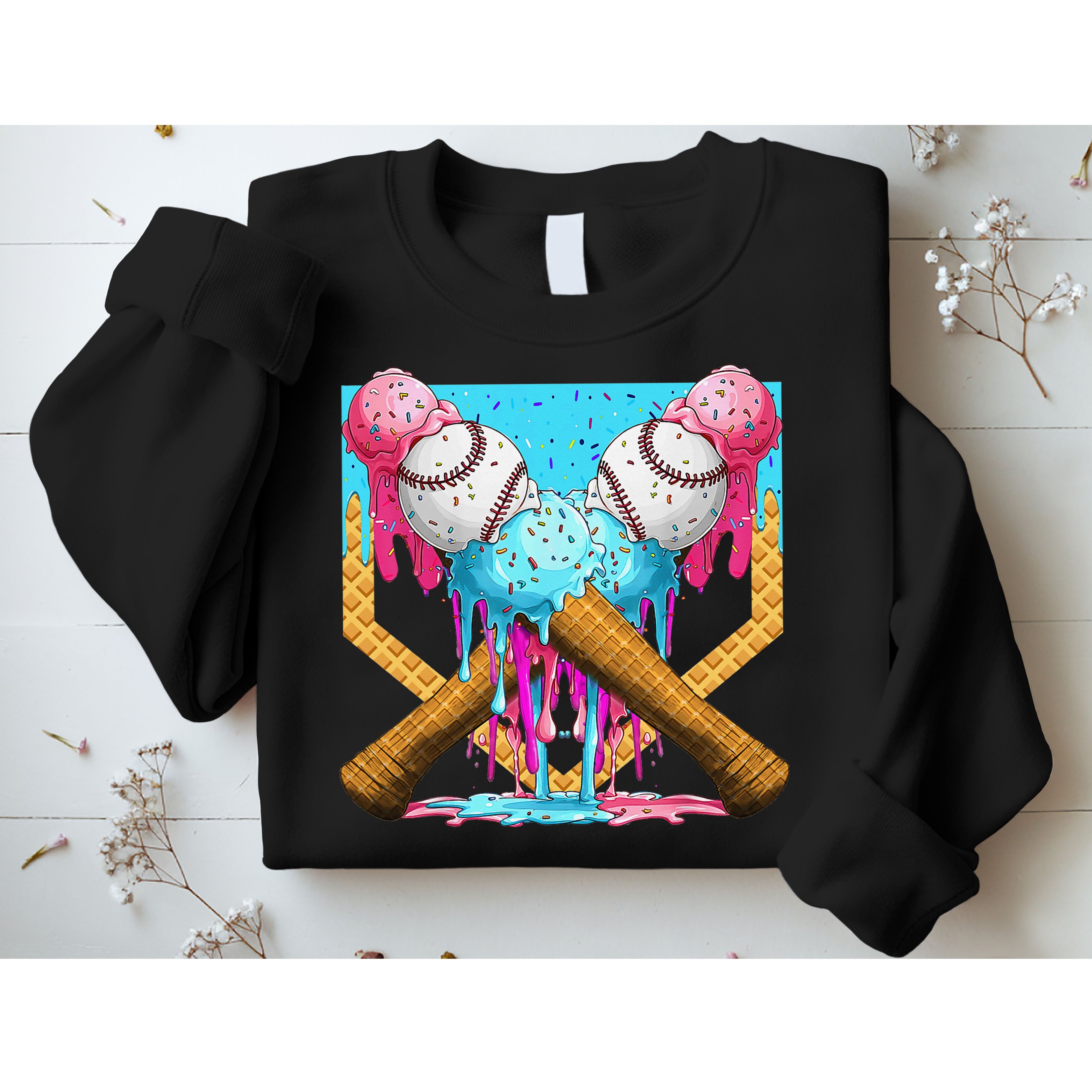 Baseball Drip Home Plate Ice Cream Sport Players  Fans Sweatshirt