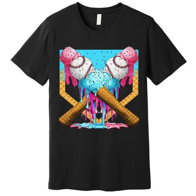 Baseball Drip Home Plate Ice Cream Sport Players  Fans Premium T-Shirt