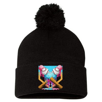 Baseball Drip Home Plate Ice Cream Sport Players  Fans Pom Pom 12in Knit Beanie