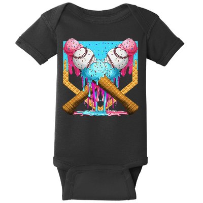Baseball Drip Home Plate Ice Cream Sport Players  Fans Baby Bodysuit