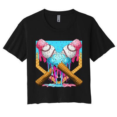 Baseball Drip Home Plate Ice Cream Sport Players  Fans Women's Crop Top Tee
