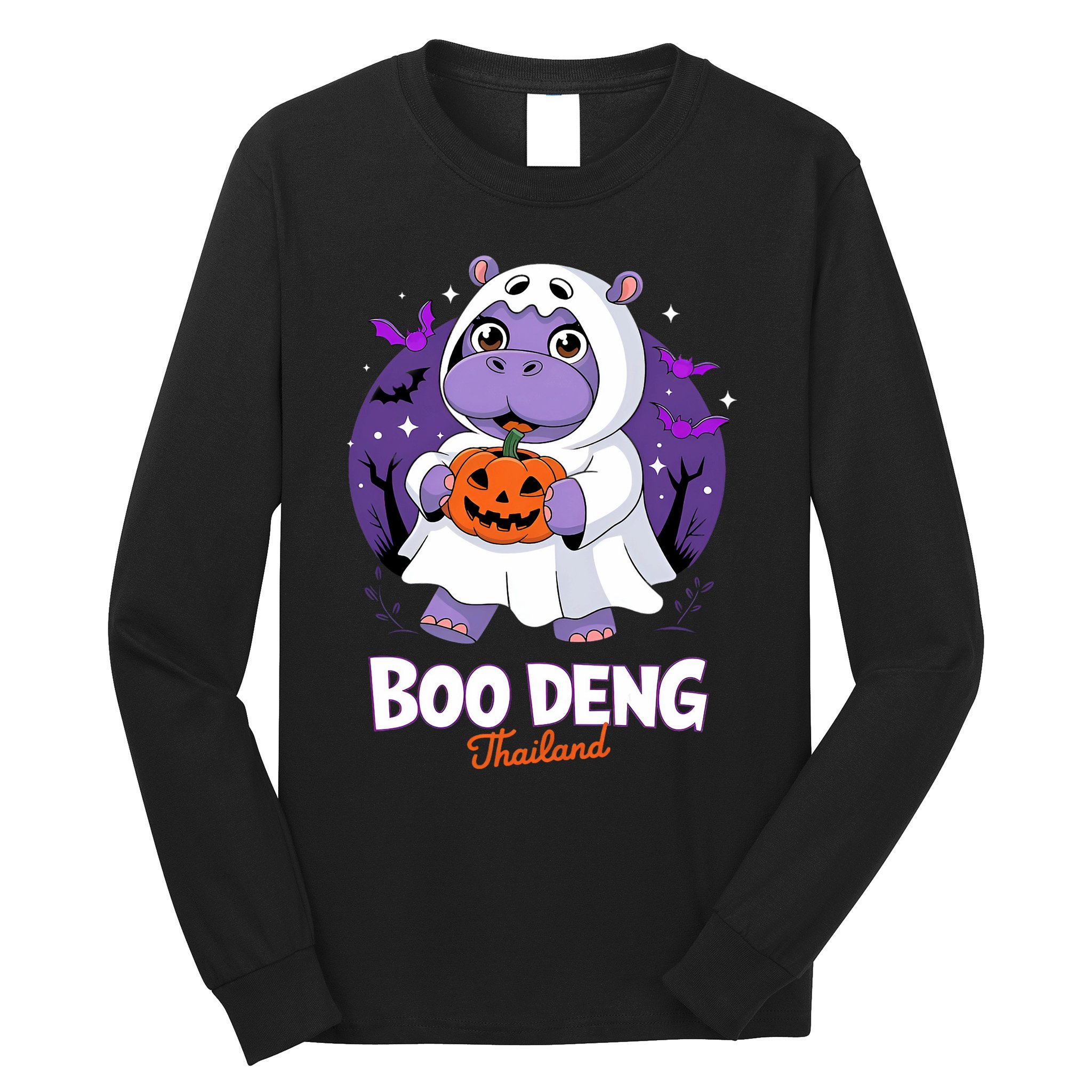 Boo Deng Halloween Costume Cute Baby Hippo Moo Deng Funny Long Sleeve Shirt