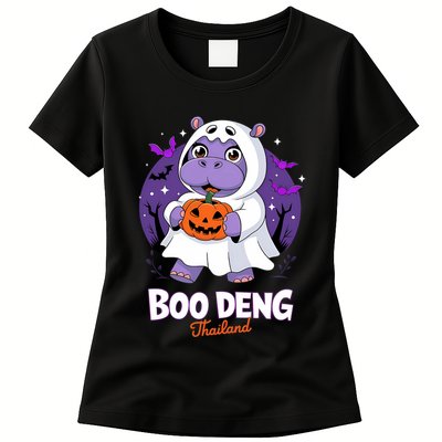 Boo Deng Halloween Costume Cute Baby Hippo Moo Deng Funny Womens T-Shirt