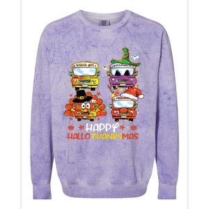 Bus Driver Happy Hallothanksmas Thanksgiving Christmas Colorblast Crewneck Sweatshirt