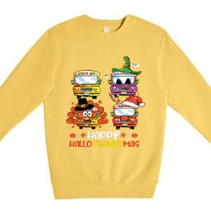 Bus Driver Happy Hallothanksmas Thanksgiving Christmas Premium Crewneck Sweatshirt