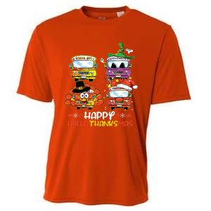 Bus Driver Happy Hallothanksmas Thanksgiving Christmas Cooling Performance Crew T-Shirt