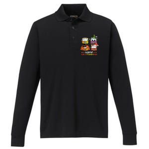 Bus Driver Happy Hallothanksmas Thanksgiving Christmas Performance Long Sleeve Polo