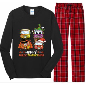 Bus Driver Happy Hallothanksmas Thanksgiving Christmas Long Sleeve Pajama Set