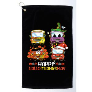 Bus Driver Happy Hallothanksmas Thanksgiving Christmas Platinum Collection Golf Towel