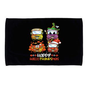 Bus Driver Happy Hallothanksmas Thanksgiving Christmas Microfiber Hand Towel