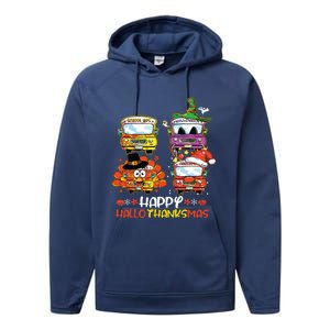 Bus Driver Happy Hallothanksmas Thanksgiving Christmas Performance Fleece Hoodie