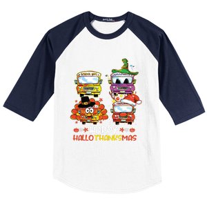 Bus Driver Happy Hallothanksmas Thanksgiving Christmas Baseball Sleeve Shirt