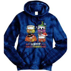 Bus Driver Happy Hallothanksmas Thanksgiving Christmas Tie Dye Hoodie