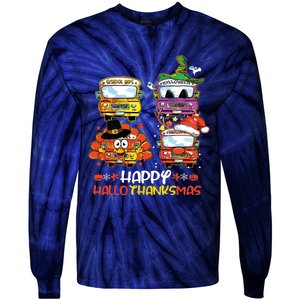 Bus Driver Happy Hallothanksmas Thanksgiving Christmas Tie-Dye Long Sleeve Shirt