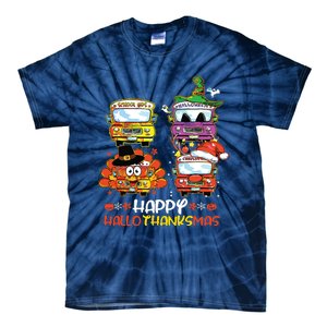 Bus Driver Happy Hallothanksmas Thanksgiving Christmas Tie-Dye T-Shirt