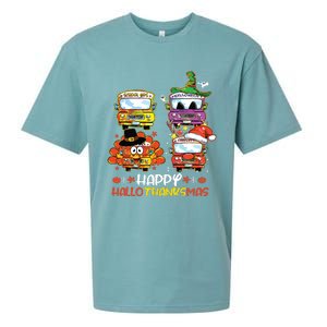 Bus Driver Happy Hallothanksmas Thanksgiving Christmas Sueded Cloud Jersey T-Shirt