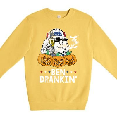 Ben Drankin Halloween Costume Ing Beer Smoking Weed Gift Premium Crewneck Sweatshirt