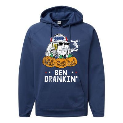 Ben Drankin Halloween Costume Ing Beer Smoking Weed Gift Performance Fleece Hoodie