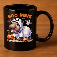 Boo Deng Halloween Baby Pygmy Hippo Bouncy Pig Moo Deng 11oz C Handle Ceramic Mug