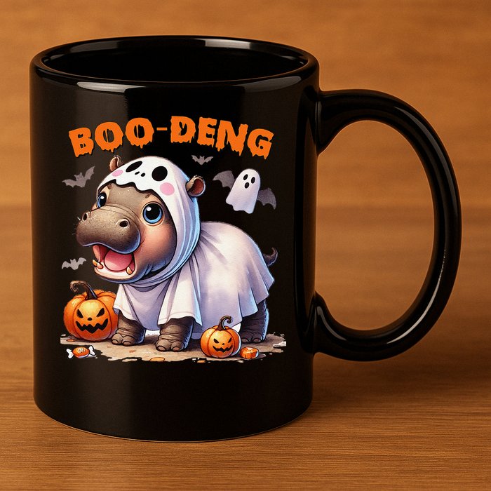 Boo Deng Halloween Baby Pygmy Hippo Bouncy Pig Moo Deng 11oz C Handle Ceramic Mug