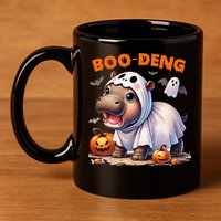 Boo Deng Halloween Baby Pygmy Hippo Bouncy Pig Moo Deng 11oz C Handle Ceramic Mug