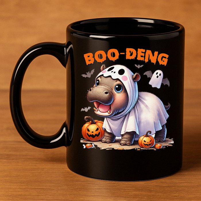 Boo Deng Halloween Baby Pygmy Hippo Bouncy Pig Moo Deng 11oz C Handle Ceramic Mug