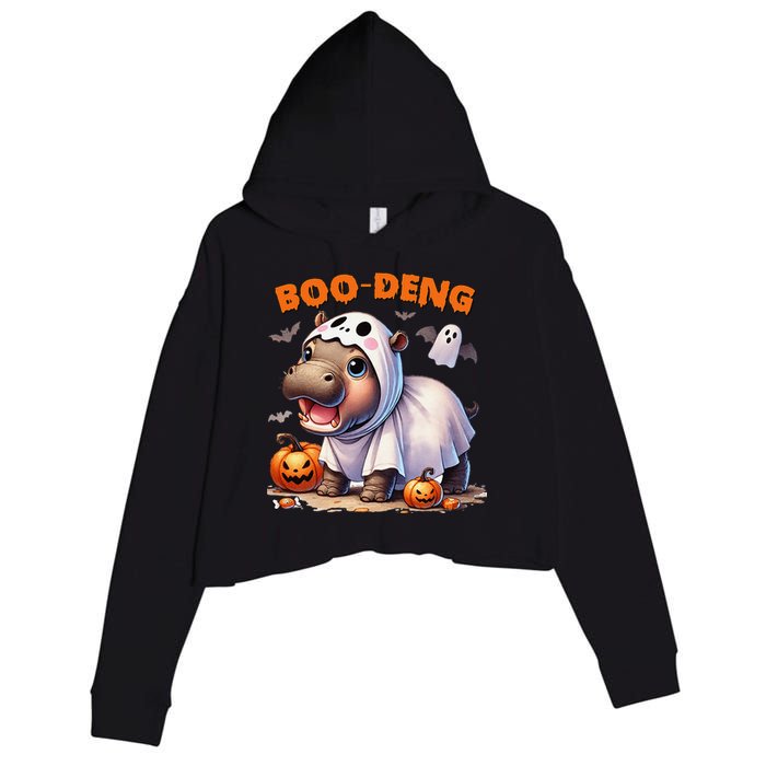 Boo Deng Halloween Baby Pygmy Hippo Bouncy Pig Moo Deng Crop Fleece Hoodie