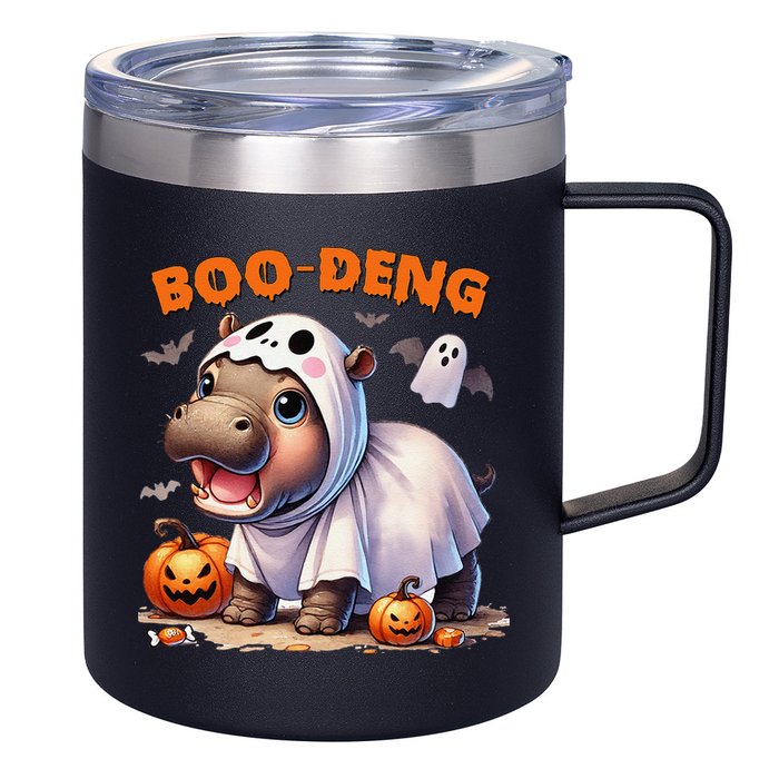 Boo Deng Halloween Baby Pygmy Hippo Bouncy Pig Moo Deng 12oz Stainless Steel Coffee Mug