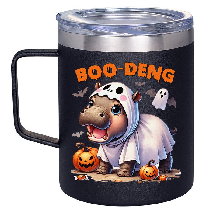 Boo Deng Halloween Baby Pygmy Hippo Bouncy Pig Moo Deng 12oz Stainless Steel Coffee Mug