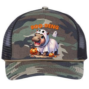 Boo Deng Halloween Baby Pygmy Hippo Bouncy Pig Moo Deng Retro Rope Trucker Hat Cap