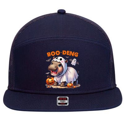 Boo Deng Halloween Baby Pygmy Hippo Bouncy Pig Moo Deng 7 Panel Mesh Trucker Snapback Hat
