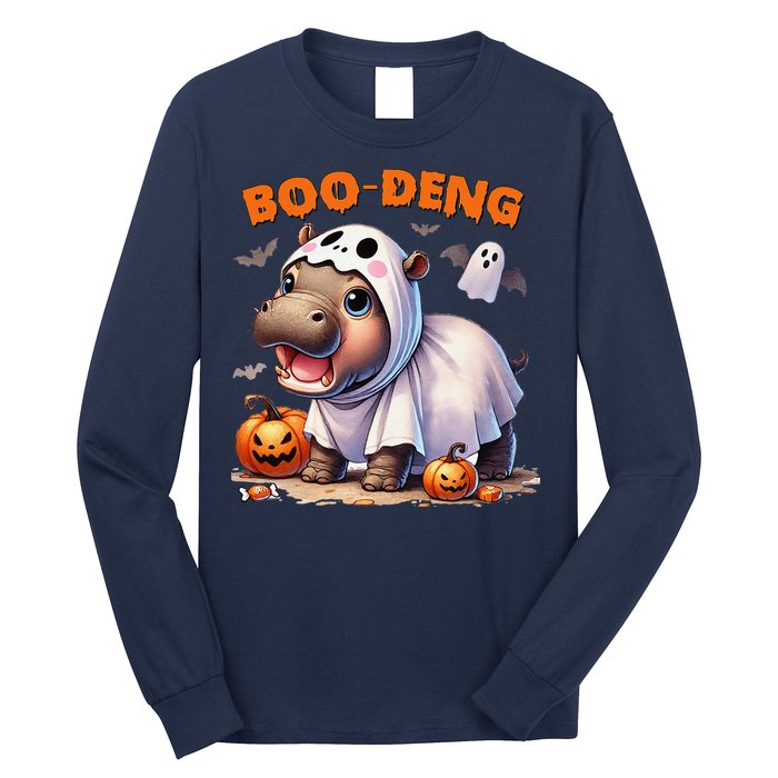 Boo Deng Halloween Baby Pygmy Hippo Bouncy Pig Moo Deng Long Sleeve Shirt
