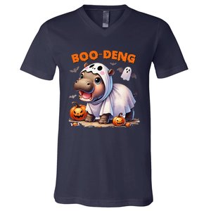 Boo Deng Halloween Baby Pygmy Hippo Bouncy Pig Moo Deng V-Neck T-Shirt