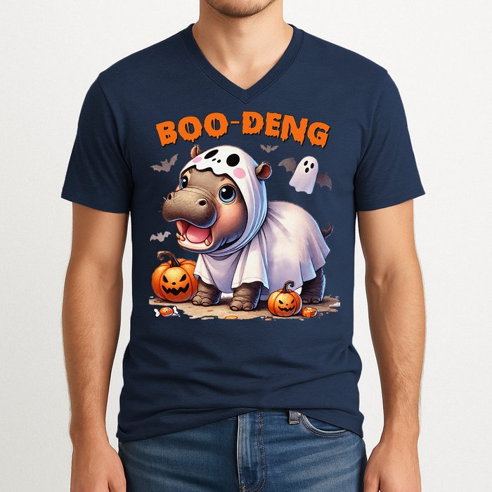 Boo Deng Halloween Baby Pygmy Hippo Bouncy Pig Moo Deng V-Neck T-Shirt