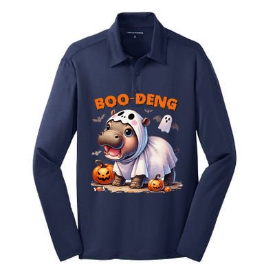 Boo Deng Halloween Baby Pygmy Hippo Bouncy Pig Moo Deng Silk Touch Performance Long Sleeve Polo