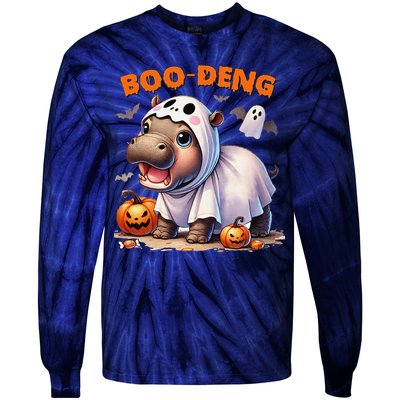 Boo Deng Halloween Baby Pygmy Hippo Bouncy Pig Moo Deng Tie-Dye Long Sleeve Shirt