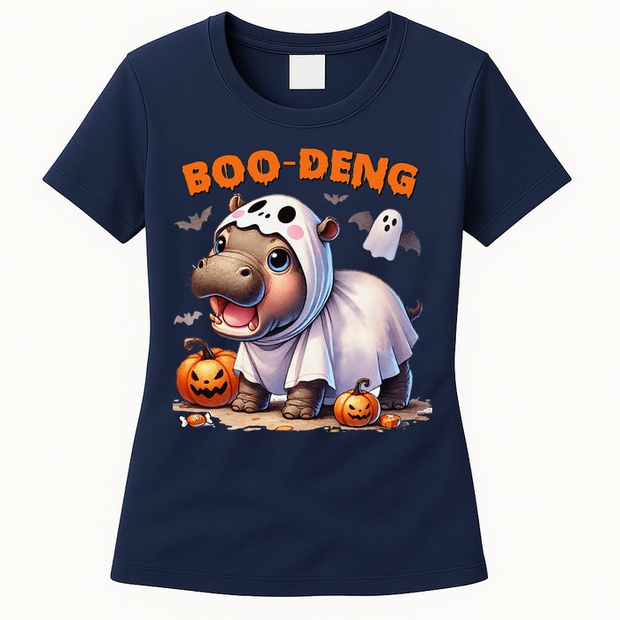 Boo Deng Halloween Baby Pygmy Hippo Bouncy Pig Moo Deng Womens T-Shirt