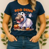 Boo Deng Halloween Baby Pygmy Hippo Bouncy Pig Moo Deng Womens T-Shirt