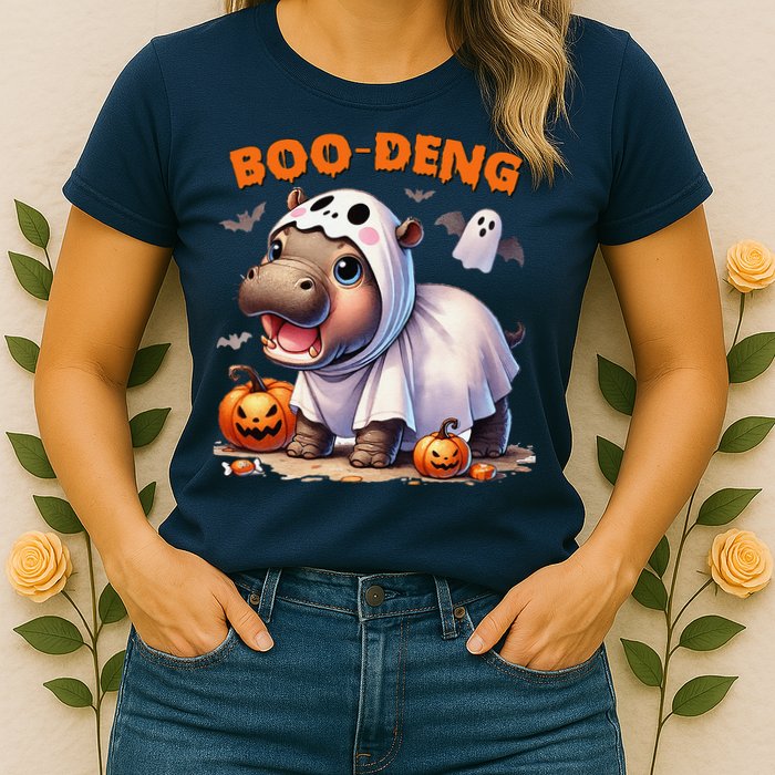 Boo Deng Halloween Baby Pygmy Hippo Bouncy Pig Moo Deng Womens T-Shirt