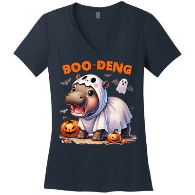 Boo Deng Halloween Baby Pygmy Hippo Bouncy Pig Moo Deng Women's V-Neck T-Shirt