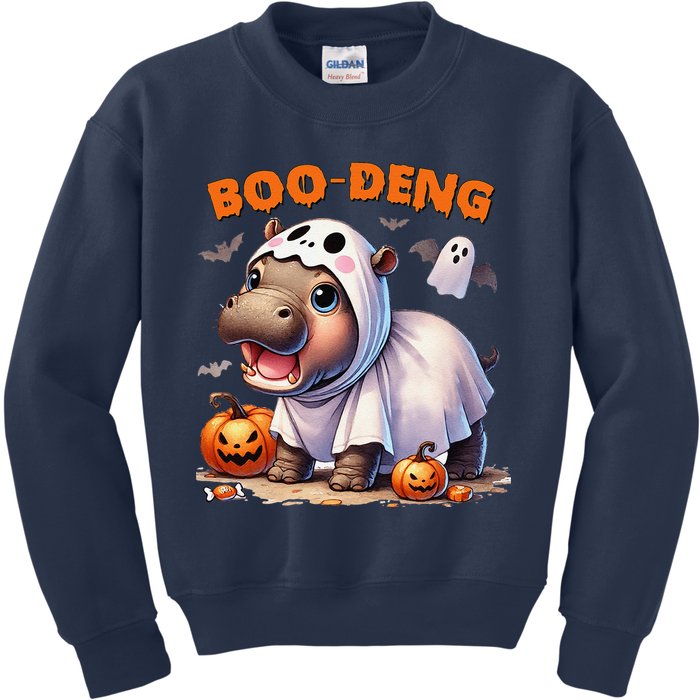 Boo Deng Halloween Baby Pygmy Hippo Bouncy Pig Moo Deng Kids Sweatshirt