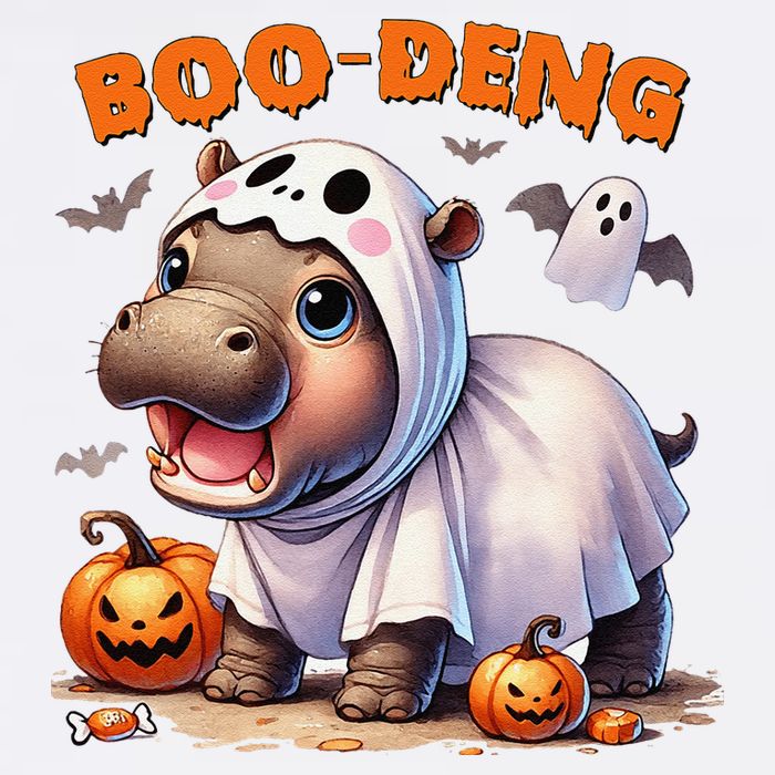 Boo Deng Halloween Baby Pygmy Hippo Bouncy Pig Moo Deng Garment-Dyed Sweatshirt