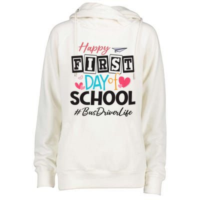 Bus Driver Happy First Day Of School Women Back To School Womens Funnel Neck Pullover Hood