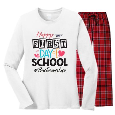 Bus Driver Happy First Day Of School Women Back To School Women's Long Sleeve Flannel Pajama Set 